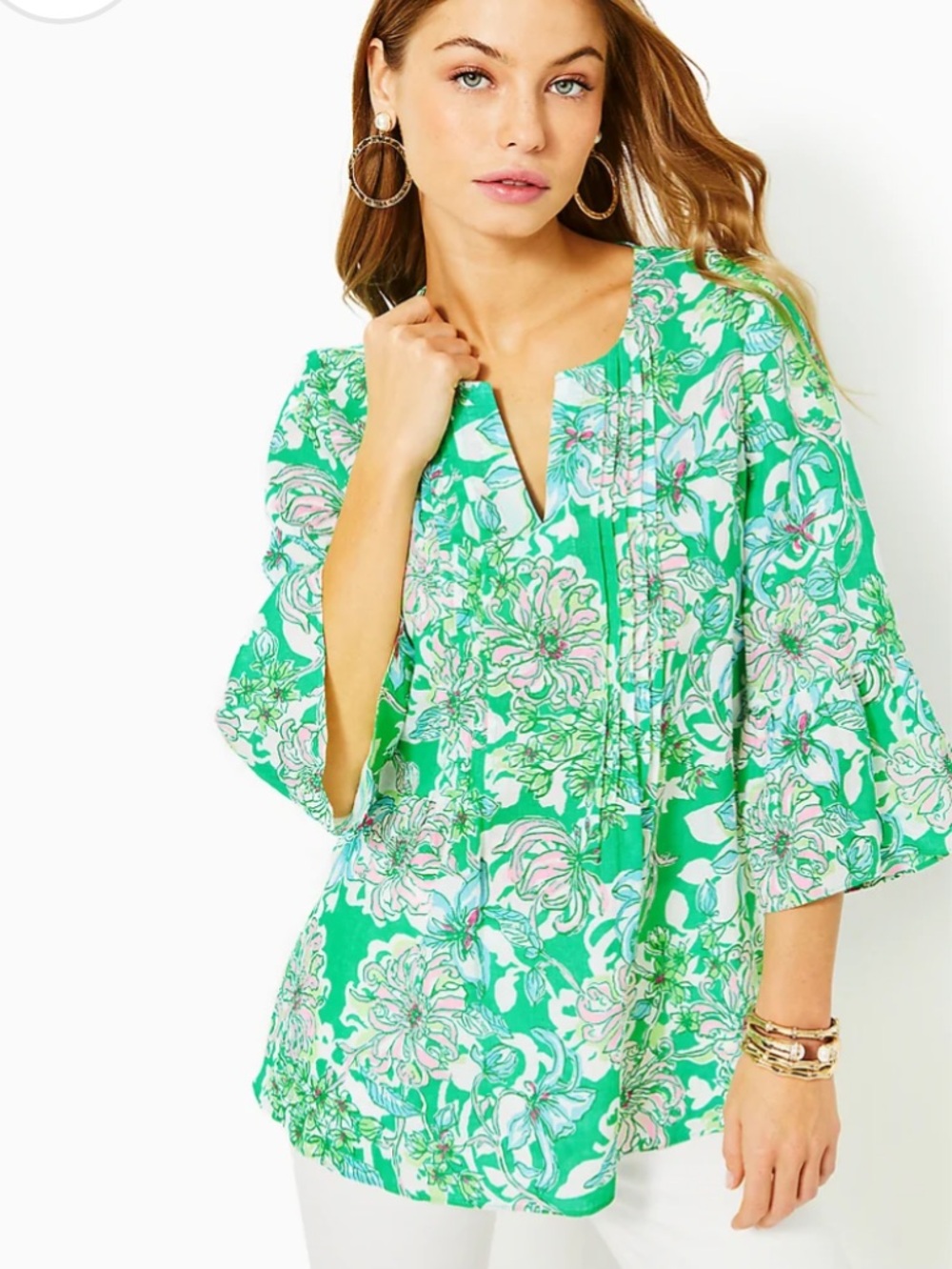 Lilly Pulitzer Hollie Linen Tunic Spearmint Blossom Views Green Floral L